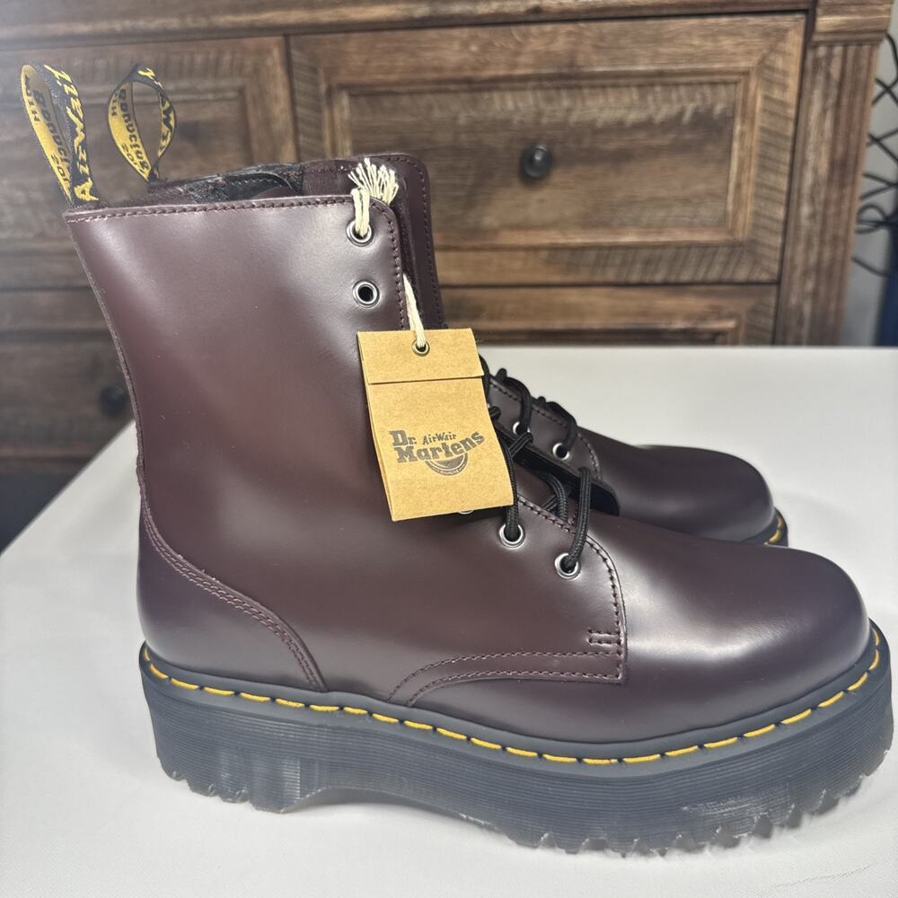 Dr. Martens Jadon Burgundy Smooth Leather Platform Boots US Men 11 Women 12 New - Picture 7 of 13